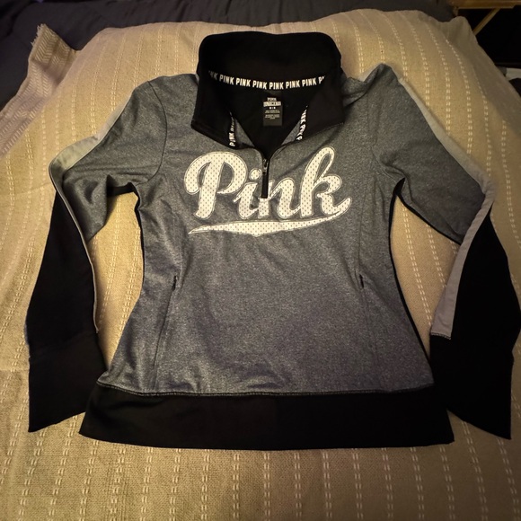 Gray and Black Quarter-Zip Pullover by VS PINK - Picture 4 of 7